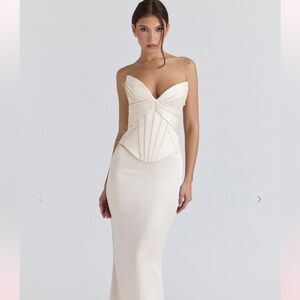House of CB Eve Ivory Satin Corset Maxi Dress